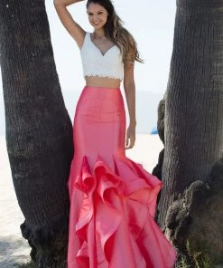 Angela & Alison - 71066A Ruffled V-neck Trumpet Dress Formal Gowns