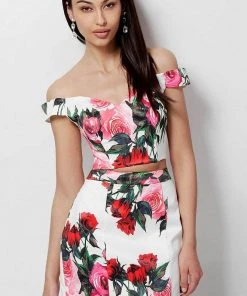JVN By Jovani Jovani - JVN64961 Floral Printed Off-shoulder Sheath Mini Dress Cocktail Dresses