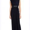 Adrianna Papell - 08G905560 Ruched Bateau Embellished Long Dress - 1 Pc INK In Size 12 Available