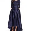 Adrianna Papell 091919630 Sequined High Low Bow Accent Gown - 1 Pc Navy In Size 8 Available