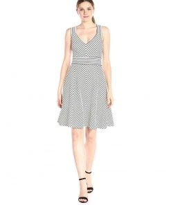 Adrianna Papell - 12255150 Sleeveless Striped Ottoman Knit Sundress Cocktail Dresses