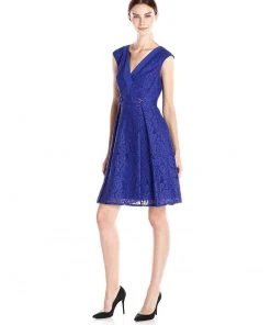 Adrianna Papell - 14251870 Lace V-Neck A-Line Dress