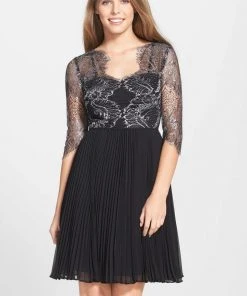 Adrianna Papell - 15238510 Illusion V Neck A Line Cocktail Dress Cocktail Dresses