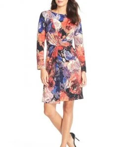 Cocktail Dresses Adrianna Papell - 15251270 Knot Front Long Sleeve Sheath Dress