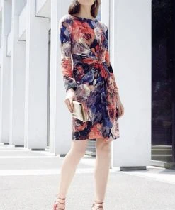 Cocktail Dresses Adrianna Papell - 15251270 Knot Front Long Sleeve Sheath Dress 8 Cocktail Dresses Adrianna Papell - 15251270 Knot Front Long Sleeve Sheath Dress