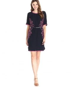 Adrianna Papell - 16PD79730 Embroidered Bateau Neck Column Dress Cocktail Dresses