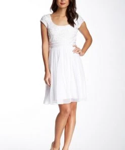 Cocktail Dresses Adrianna Papell - 41893570 Scoop Short Dress - 1 Pc Ivory In Size 6 Available