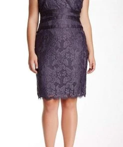 Cocktail Dresses Adrianna Papell - 41905221 V-Neck Lace Ribbon Cocktail Dress - 1 Pc Doe In Size 22W Available