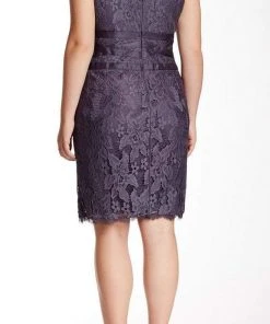 Cocktail Dresses Adrianna Papell - 41905221 V-Neck Lace Ribbon Cocktail Dress - 1 Pc Doe In Size 22W Available