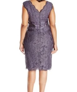 Cocktail Dresses Adrianna Papell - 41905221 V-Neck Lace Ribbon Cocktail Dress - 1 Pc Doe In Size 22W Available