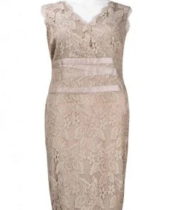 Cocktail Dresses Adrianna Papell - 41905221 V-Neck Lace Ribbon Cocktail Dress - 1 Pc Doe In Size 22W Available