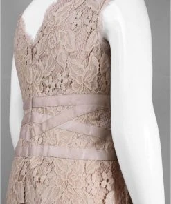 Cocktail Dresses Adrianna Papell - 41905221 V-Neck Lace Ribbon Cocktail Dress - 1 Pc Doe In Size 22W Available