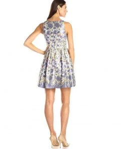 Adrianna Papell - 41908110 Floral Bateau Pleated Cocktail Dress Cocktail Dresses