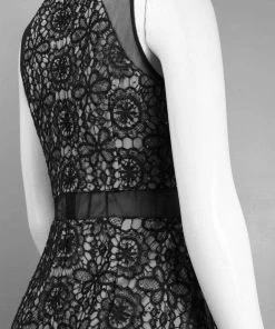 Adrianna Papell - 41908460 Sheer Accented Floral Crochet Lace Dress Cocktail Dresses