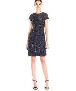 Cocktail Dresses Adrianna Papell - 41926810 Cap Sleeve Rivulet Beaded Sheath Dress