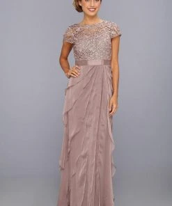 Adrianna Papell - 62882090 Lace Bodice Tiered Long Dress - 1 Pc BUFF In Size 14 Available