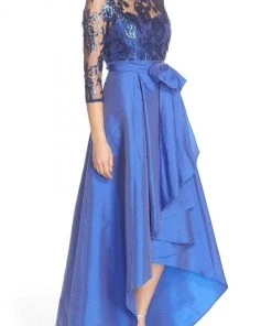 Adrianna Papell - 81916970 Quarter Sleeve Ribbon Ornate High Low Gown Formal Gowns