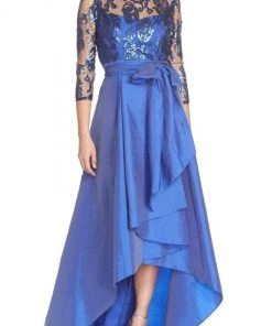 Adrianna Papell - 81916970 Quarter Sleeve Ribbon Ornate High Low Gown Formal Gowns