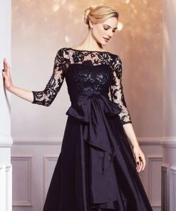 Adrianna Papell - 81916970 Quarter Sleeve Ribbon Ornate High Low Gown Formal Gowns