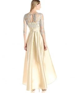 Adrianna Papell - 81916970 Quarter Sleeve Ribbon Ornate High Low Gown Formal Gowns