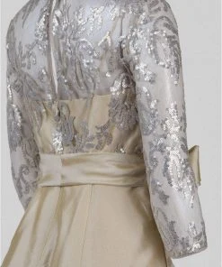 Adrianna Papell - 81916970 Quarter Sleeve Ribbon Ornate High Low Gown Formal Gowns