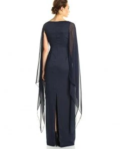 Adrianna Papell - 81917310 Fitted Bateau Dress With Cape Formal Gowns