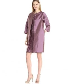 Adrianna Papell - 81920850 Embroidered Lace Sheath Dress With Topper Cocktail Dresses