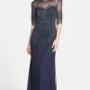 Adrianna Papell - 91896950 Embellished Illusion Jewel Sheath Gown Formal Gowns