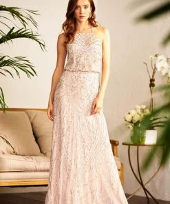 Formal Gowns Adrianna Papell - 91907930 Bedazzled Halter Blouson Sheath Dress