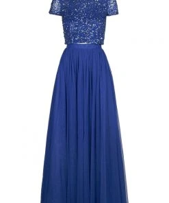 Adrianna Papell - 91922190 Two-Piece Sequined Short Sleeve Long Dress
