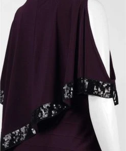 Adrianna Papell - AP1D100418 Sequin Trim Capelet Banded Sheath Dress Homecoming Dresses