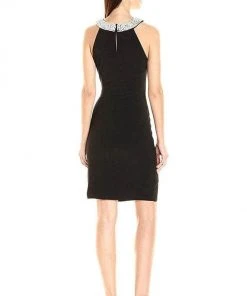 Adrianna Papell - AP1D100522 Sleeveless Halter Neck Short Dress - 1 Pc Black In Size 12 Available