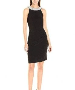 Adrianna Papell - AP1D100522 Sleeveless Halter Neck Short Dress - 1 Pc Black In Size 12 Available