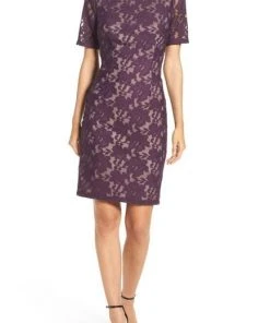 Cocktail Dresses Adrianna Papell - AP1D100772 Lace Bateau Sheath Dress