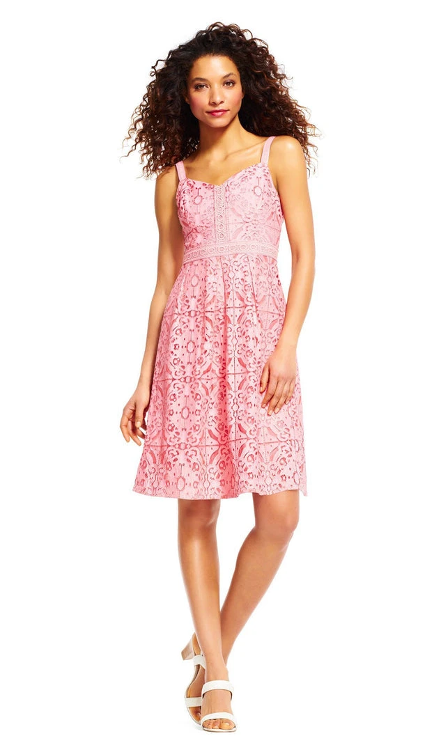 Adrianna Papell - AP1D100817 Full Lace V-neck A-line Dress 3 Adrianna Papell - AP1D100817 Full Lace V-neck A-line Dress