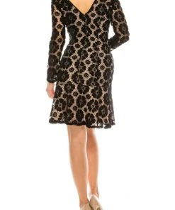Adrianna Papell - AP1D101556 Lace Scoop Long Sleeves Dress Cocktail Dresses