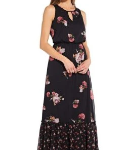 Formal Gowns Adrianna Papell - AP1D102546 Sleeveless Floral Print Chiffon Dress