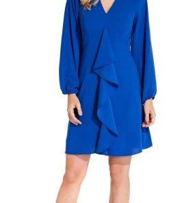 Adrianna Papell - AP1D103006 Ruffled Jewel Long Sleeves Cocktail Dress