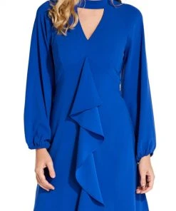 Adrianna Papell - AP1D103006 Ruffled Jewel Long Sleeves Cocktail Dress