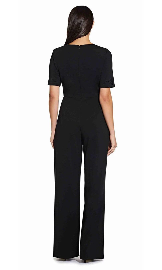 Adrianna Papell - AP1D103623 Short Sleeves Velvet Appliqued Jumpsuit Plus Size Dresses 4 Adrianna Papell - AP1D103623 Short Sleeves Velvet Appliqued Jumpsuit Plus Size Dresses