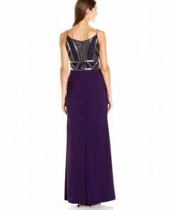 Adrianna Papell - AP1E200204 Embellished V-neck Ruched Sheath Dress