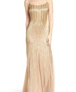 Adrianna Papell - AP1E200530 Beaded Mesh Trumpet Gown