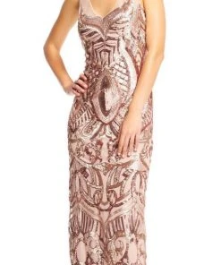 Adrianna Papell AP1E200620 Sleeveless Sheer Sequined Long Dress Formal Gowns