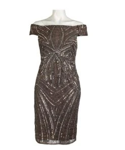 Adrianna Papell - AP1E201100 Sequined Off-Shoulder Sheath Dress