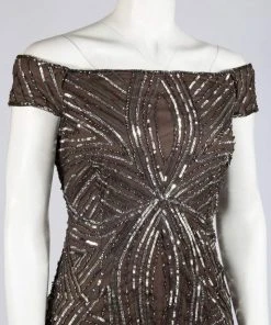 Adrianna Papell - AP1E201100 Sequined Off-Shoulder Sheath Dress