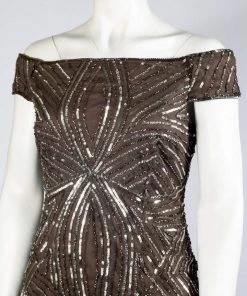 Adrianna Papell - AP1E201100 Sequined Off-Shoulder Sheath Dress