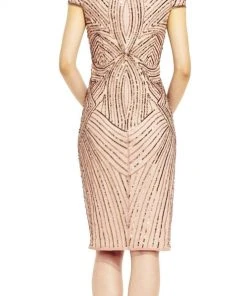 Adrianna Papell - AP1E201100 Sequined Off-Shoulder Sheath Dress