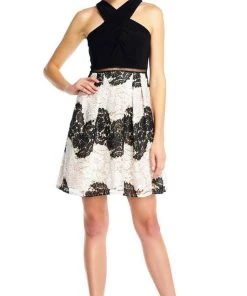 Adrianna Papell - AP1E201113 Two-Piece Halter Dress - 1 Pc. Black/Ivory In Size 4 Available Cocktail Dresses