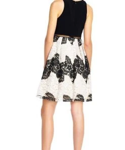 Adrianna Papell - AP1E201113 Two-Piece Halter Dress - 1 Pc. Black/Ivory In Size 4 Available Cocktail Dresses