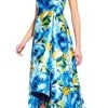 Formal Gowns Adrianna Papell - AP1E201125 Floral Print Pleated Front High Low Dress 1 Formal Gowns Adrianna Papell - AP1E201125 Floral Print Pleated Front High Low Dress